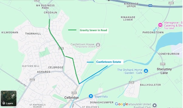 Planned sewer pipeline route